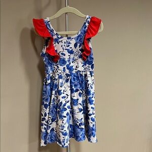 Rags to Raches. Floral Blue and Red Kids Dress.
